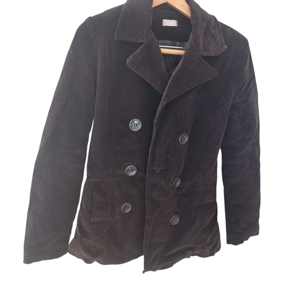 Zoe Women’s Dark Brown Corduroy Double Breasted Pea Jacket Size 38 EU